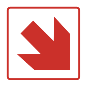FIRE SIGN-45DEG ARROW DOWN RED