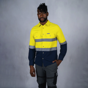 W.O.R.K Ripstop Reflective L/S Shirt Navy & Yellow